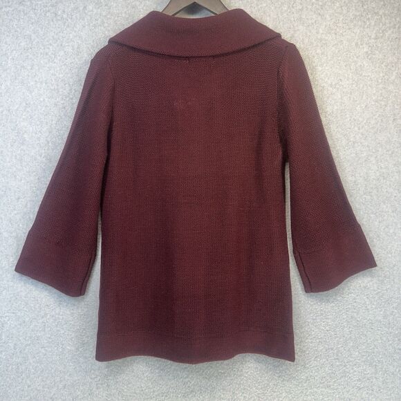 Effeci Womens Sweater Cardigan Medium Maroon Cable Knit Button Wide CollarNWT - Picture 11 of 11